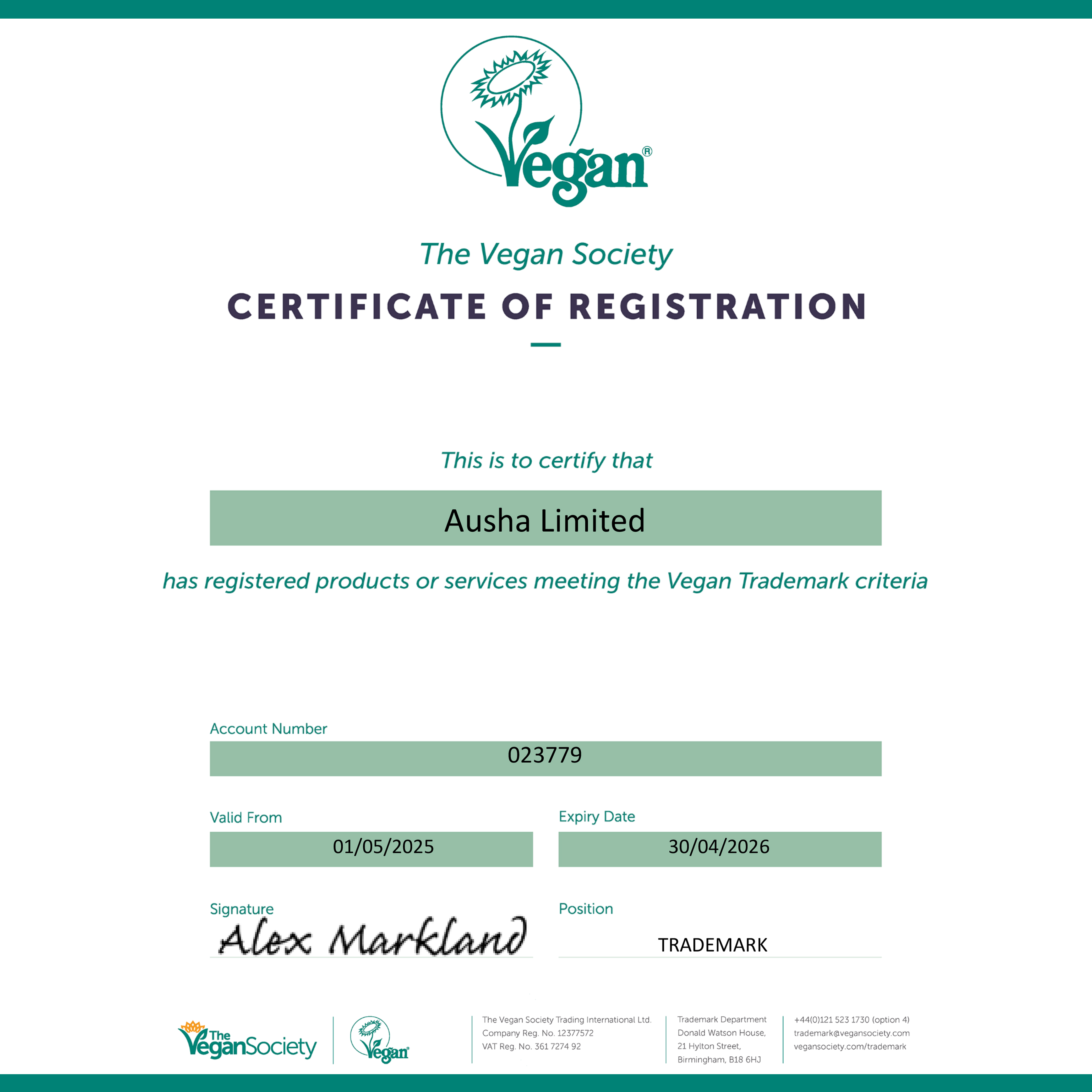 Ausha - Vegan Trademark Holder
