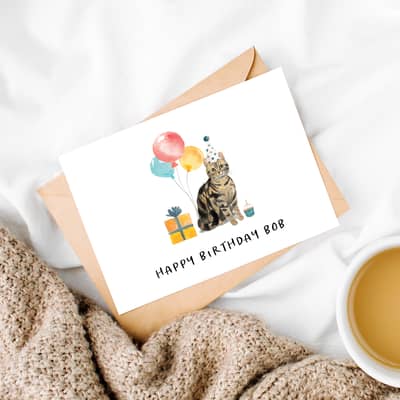 Personalised Tabby Cat Birthday Card