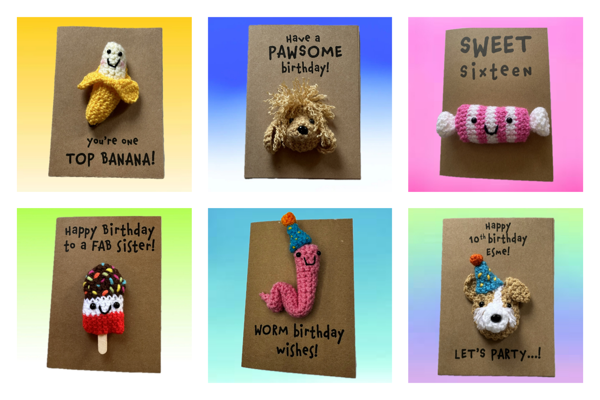 rainbow crochet sweet sixteen greetings card