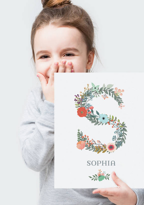 Initial Lettr print in flowers - personalised