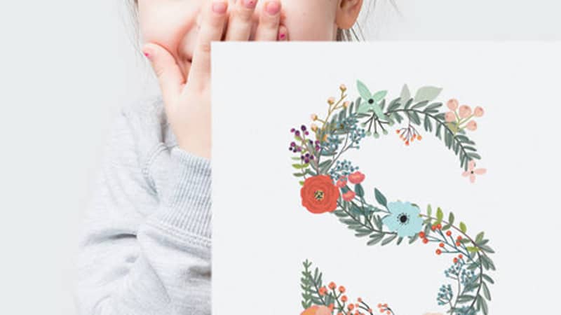 Initial Lettr print in flowers - personalised