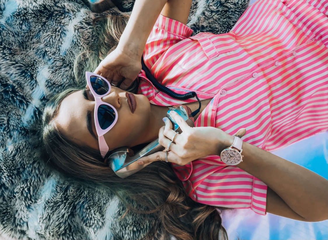Pretty in pink, a close up of our mother of pearl interchangeable chronograph watch 