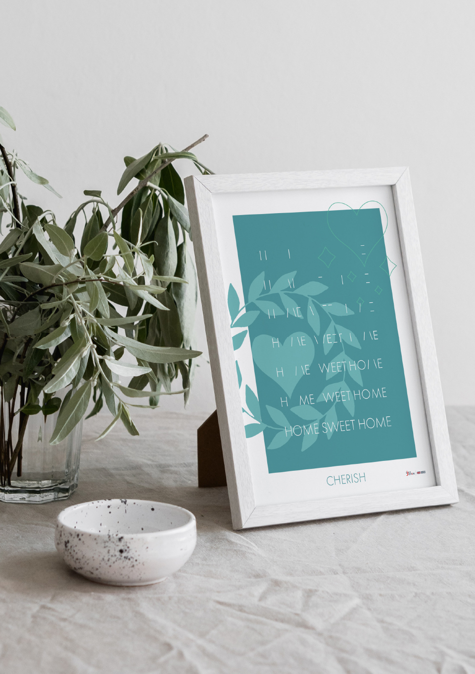 framed a4 poster that reads 'cherish home sweet home'