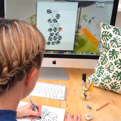 Megan working on a new print