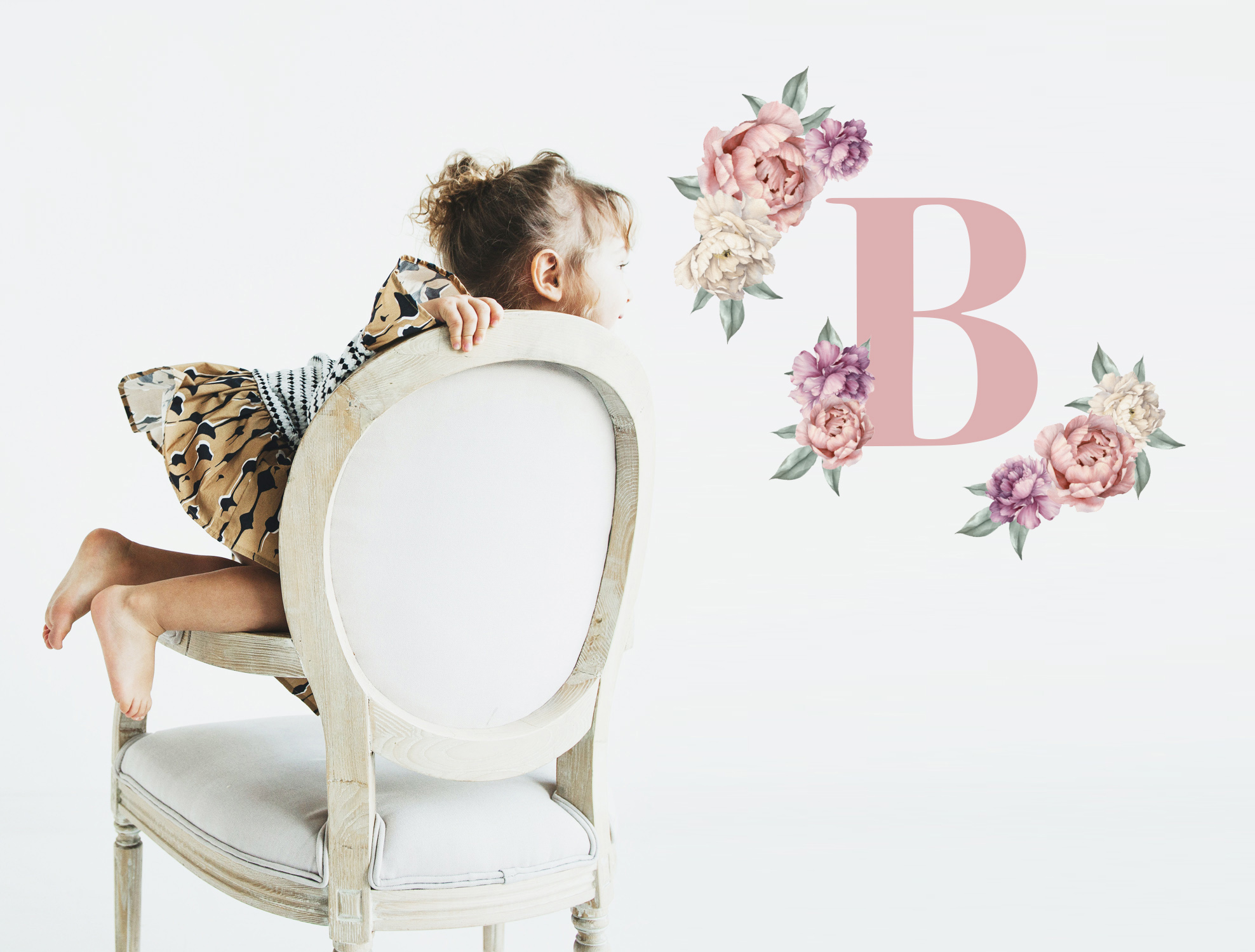 Blush Peony Personalised Initial wall sticker set. 