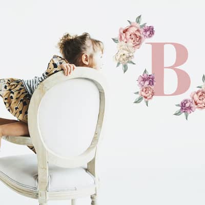 Blush Peony Personalised Initial wall sticker set.