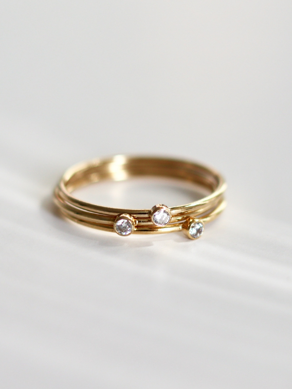 Dainty gold stacking rings with cubic zirconia gem in 14K gold filled 