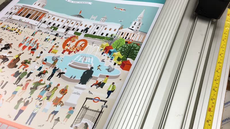 Prints being trimmed on the guillotine in my busy print studio