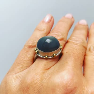 Moonstone Ring set in Sterling Silver and 18ct Gold Granulation by BLJ Jewellery