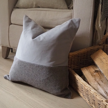 Grey Velvet & Wool Cushion