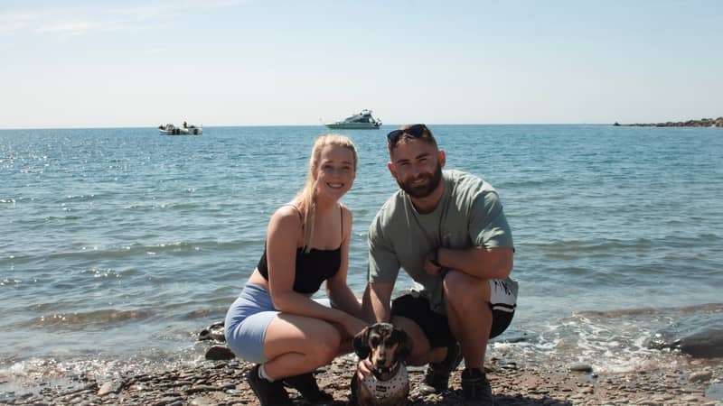 Jack, Sarah and Rocky at the beach