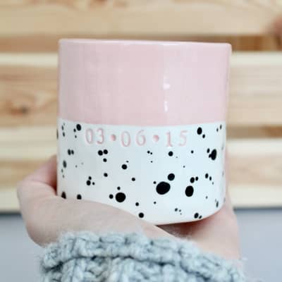 Pink ceramic planter with personalised date