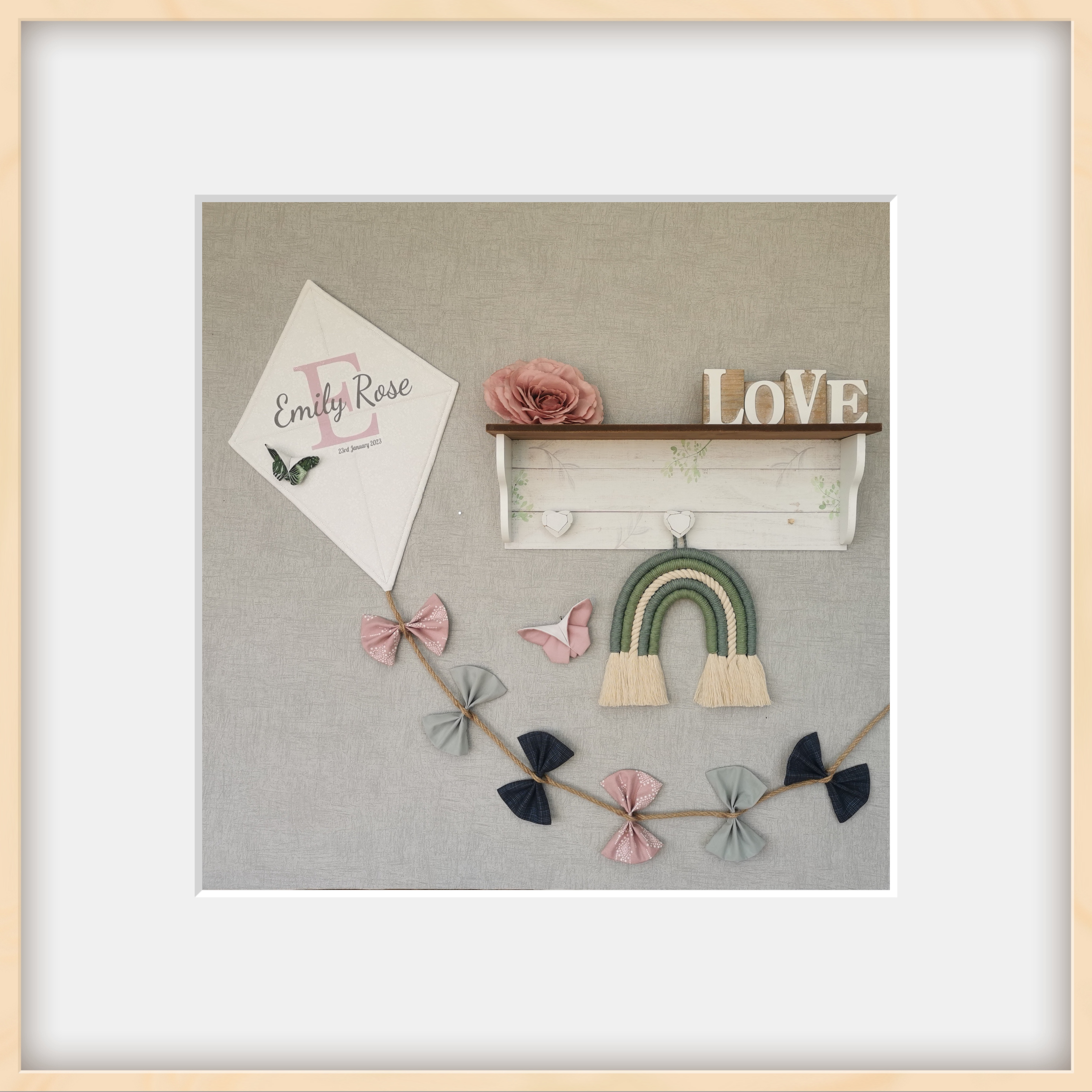 Nursery kite wall hanging, macrame rainbow decor