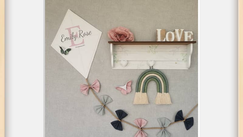 Nursery kite wall hanging, macrame rainbow decor