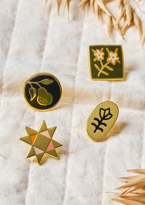 Folk Art Quilt Pin Badges