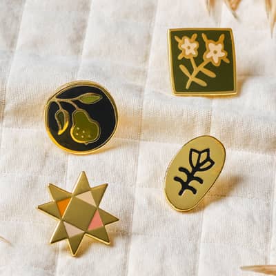 Folk Art Quilt Pin Badges