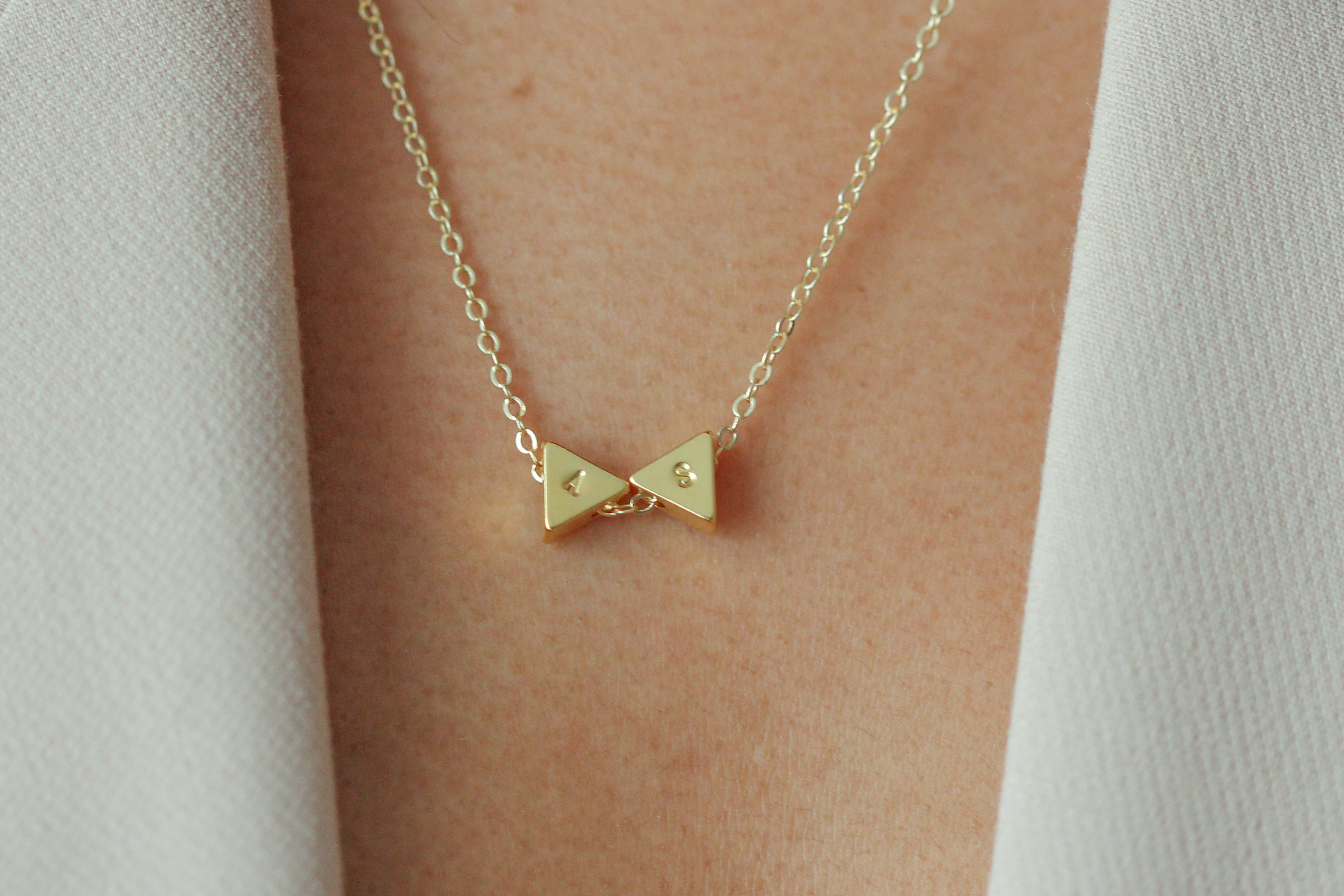 Double triangle initial necklace