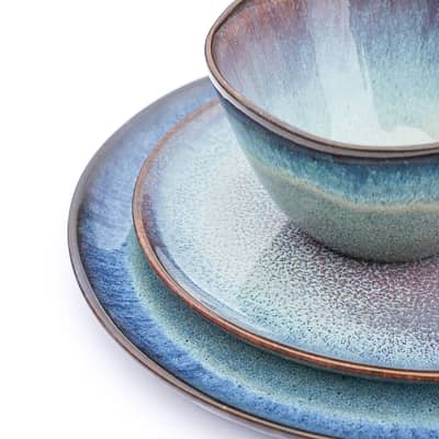 Handmade Large Ceramic Moon Glaze Dinner Plate 28cm, Bowl, Blue Tableware, Reactive Glaze Ceramics