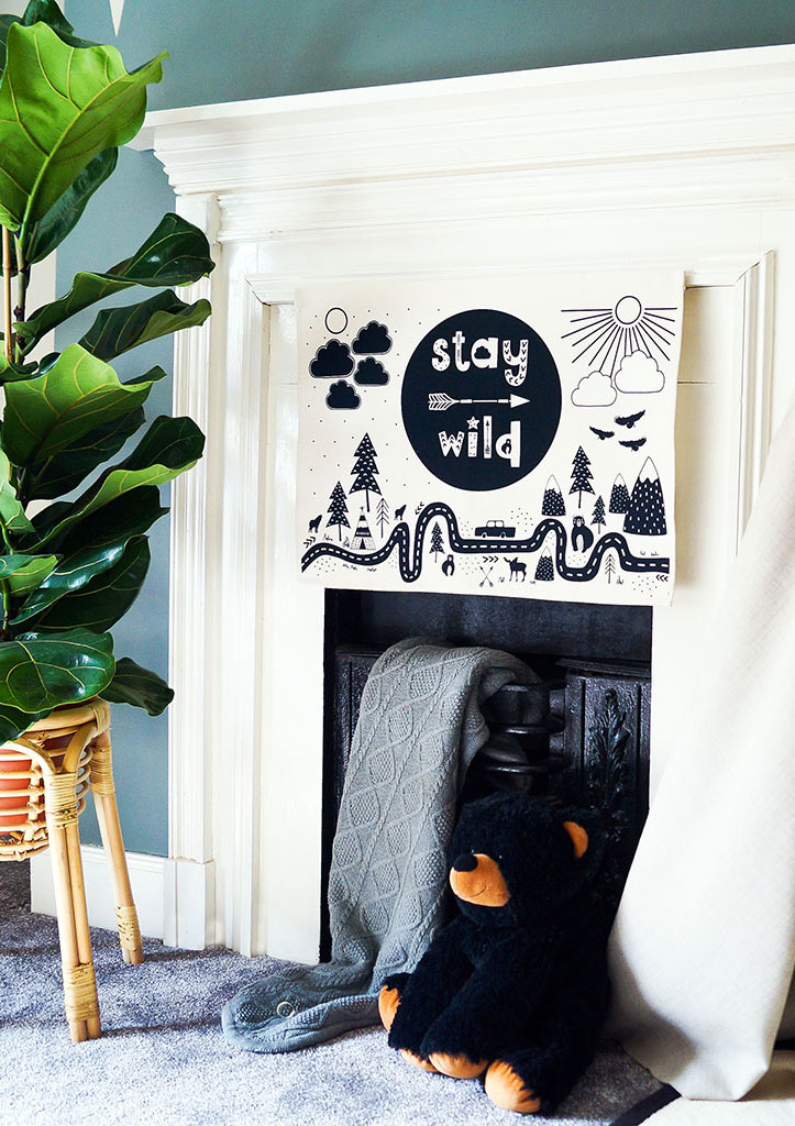 Scandinavian wall hanging, stay wild, quotes, bedroom decor, kids, nursery, playroom, plants