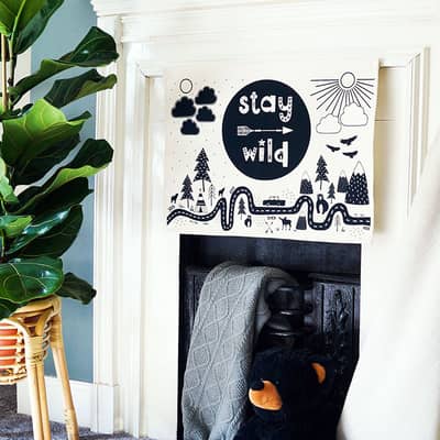 Scandinavian wall hanging, stay wild, quotes, bedroom decor, kids, nursery, playroom, plants