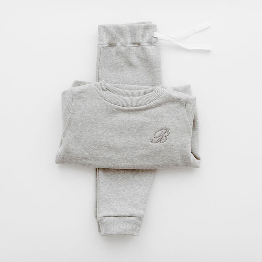 grey sweater jogger set for babies and toddlers personalised embroidery