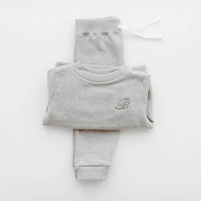 grey sweater jogger set for babies and toddlers personalised embroidery
