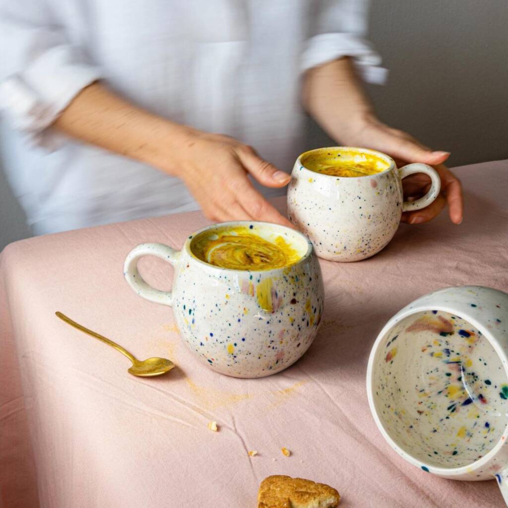 Colourful speckled ball mugs