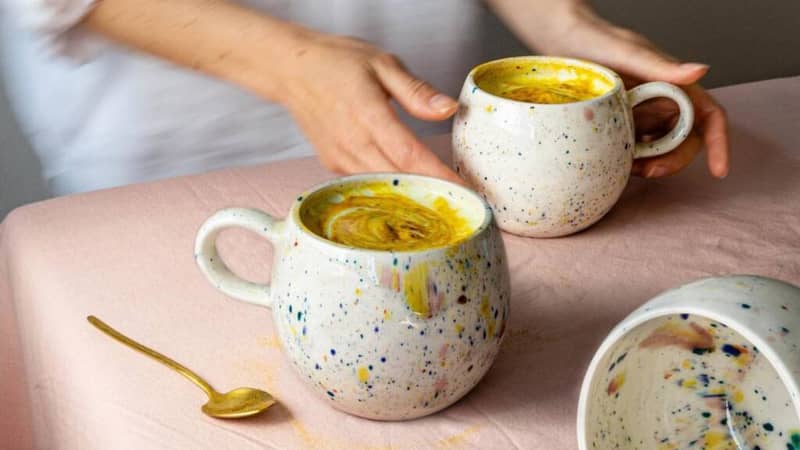 Colourful speckled ball mugs