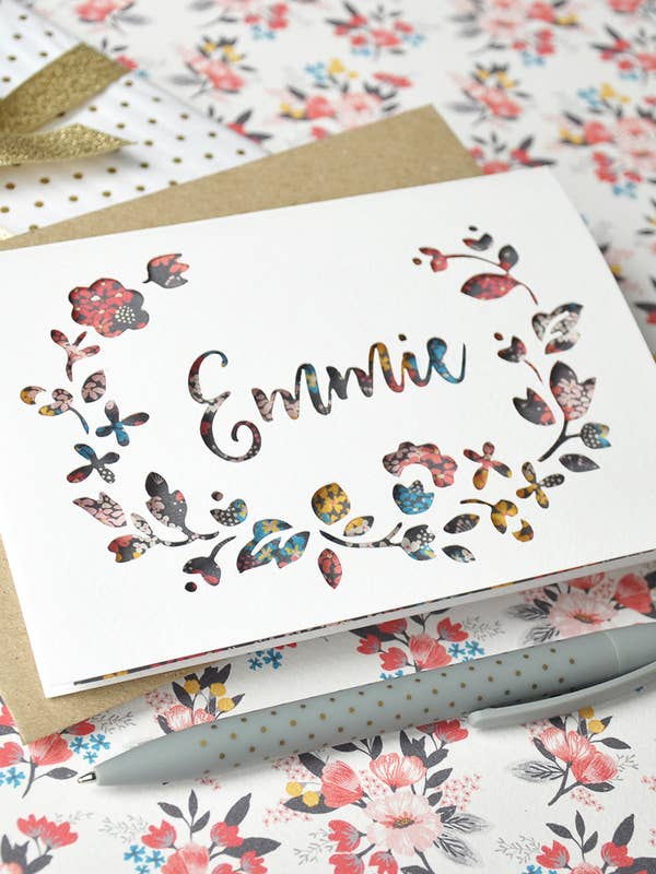 personalise paper cut flower greeting card