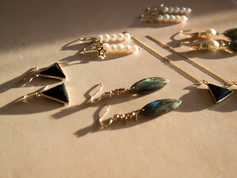 Gold filled drop earrings with gemstone and pearls