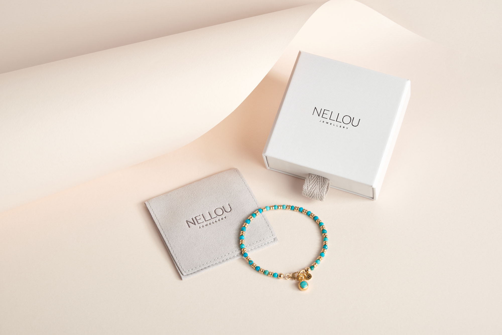 Nellou Jewellery Box & Pouch with Heart Charm Necklace in Gold Plated Sterling Silver