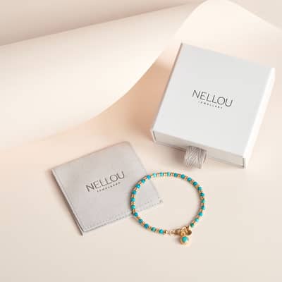 Nellou Jewellery Box & Pouch with Heart Charm Necklace in Gold Plated Sterling Silver
