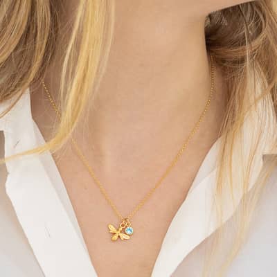 Gold Dec birthstone & bee necklace
