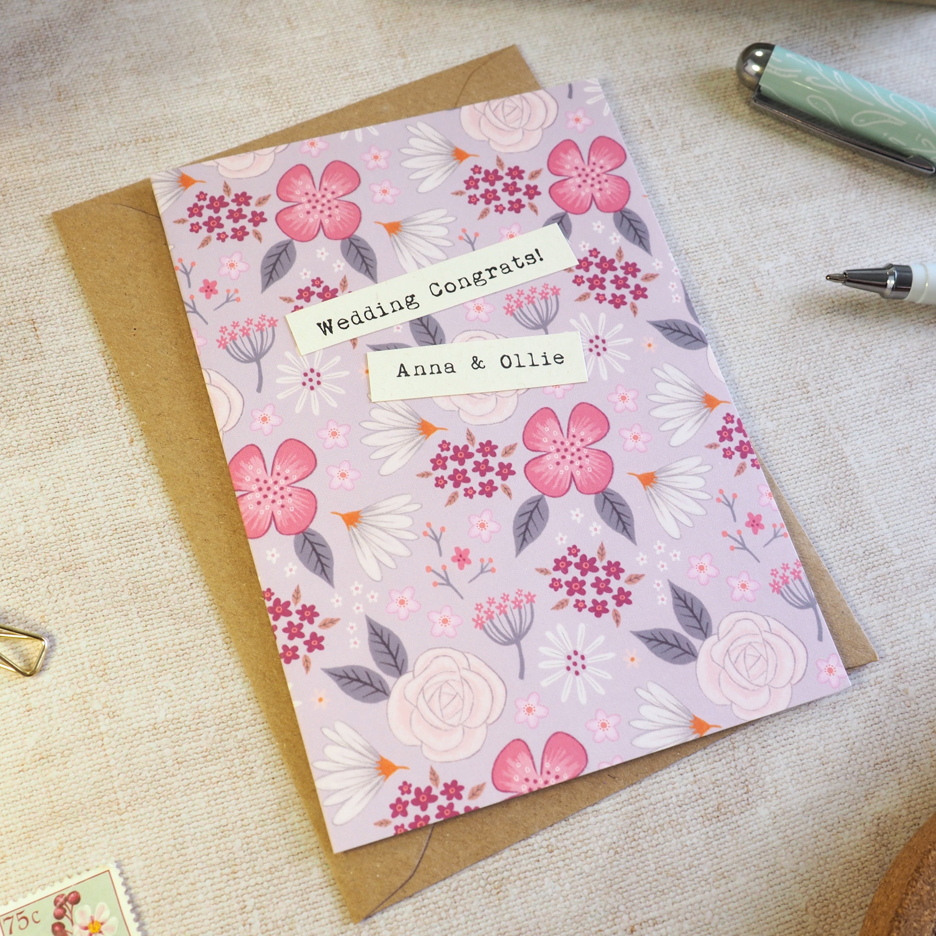Rose Pink Floral Wedding Card