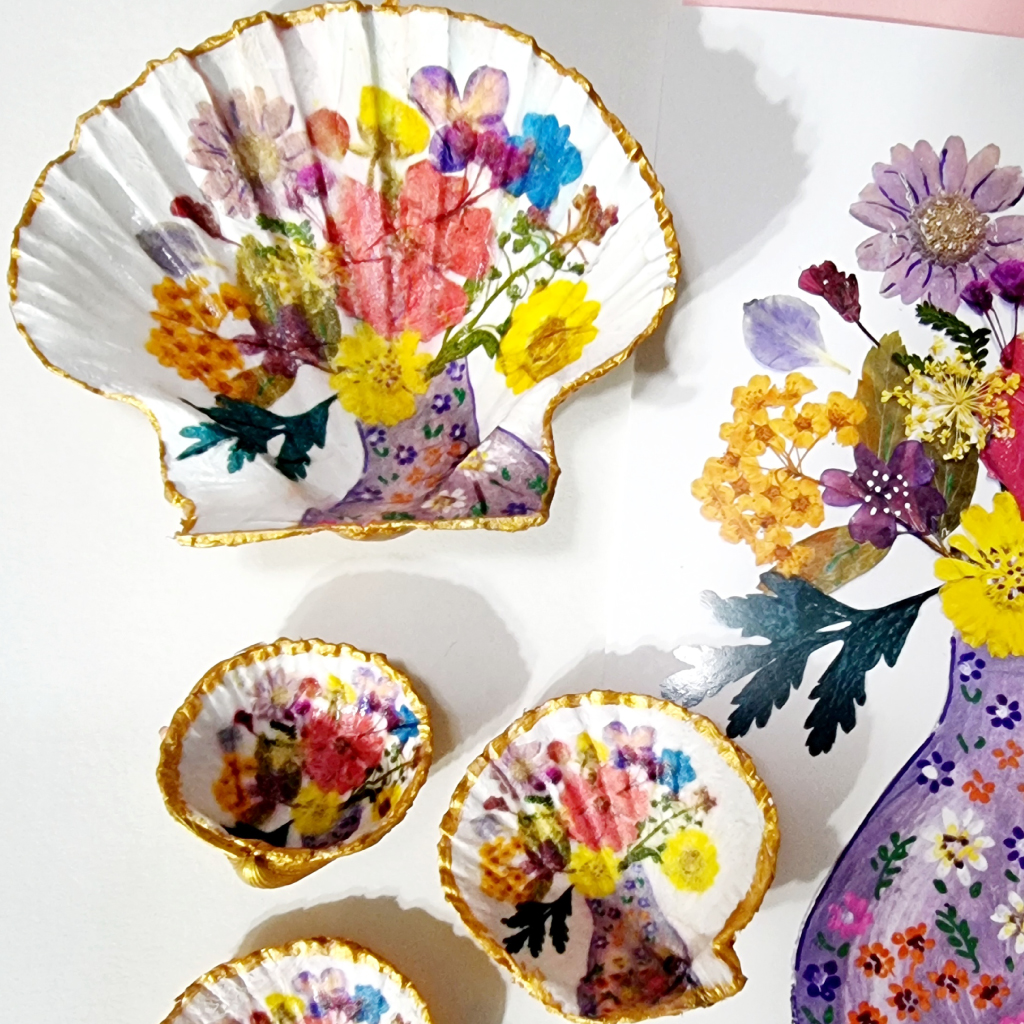 Pressed Flower Shell Trinket Dish