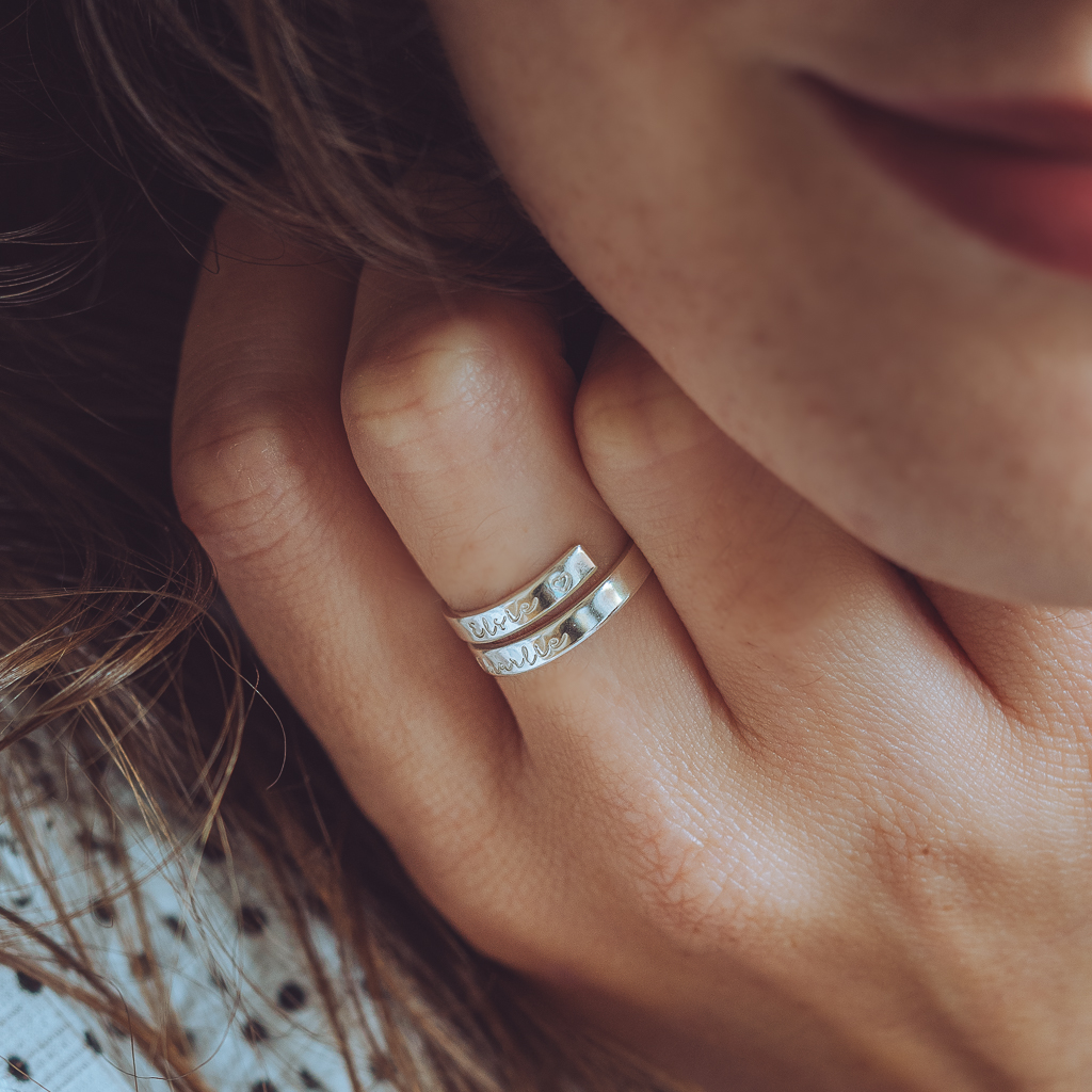 Raspberry ripple jewellery personalised name ring 