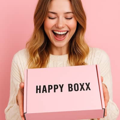 Image of a happy person receiving a Happy Boxx