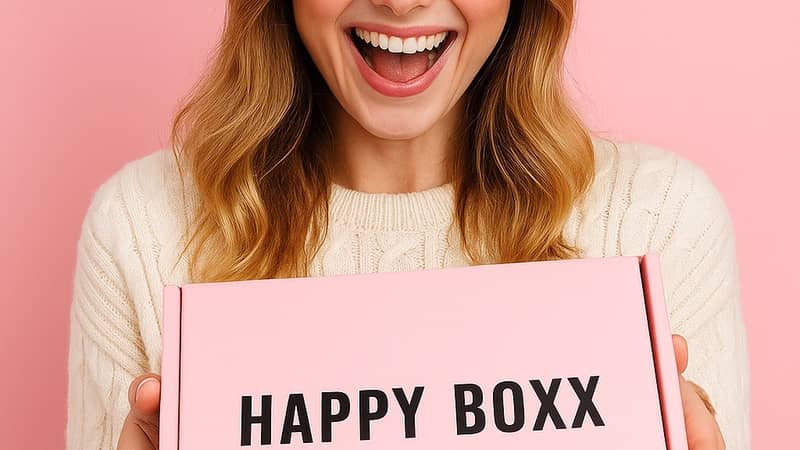 Image of a happy person receiving a Happy Boxx