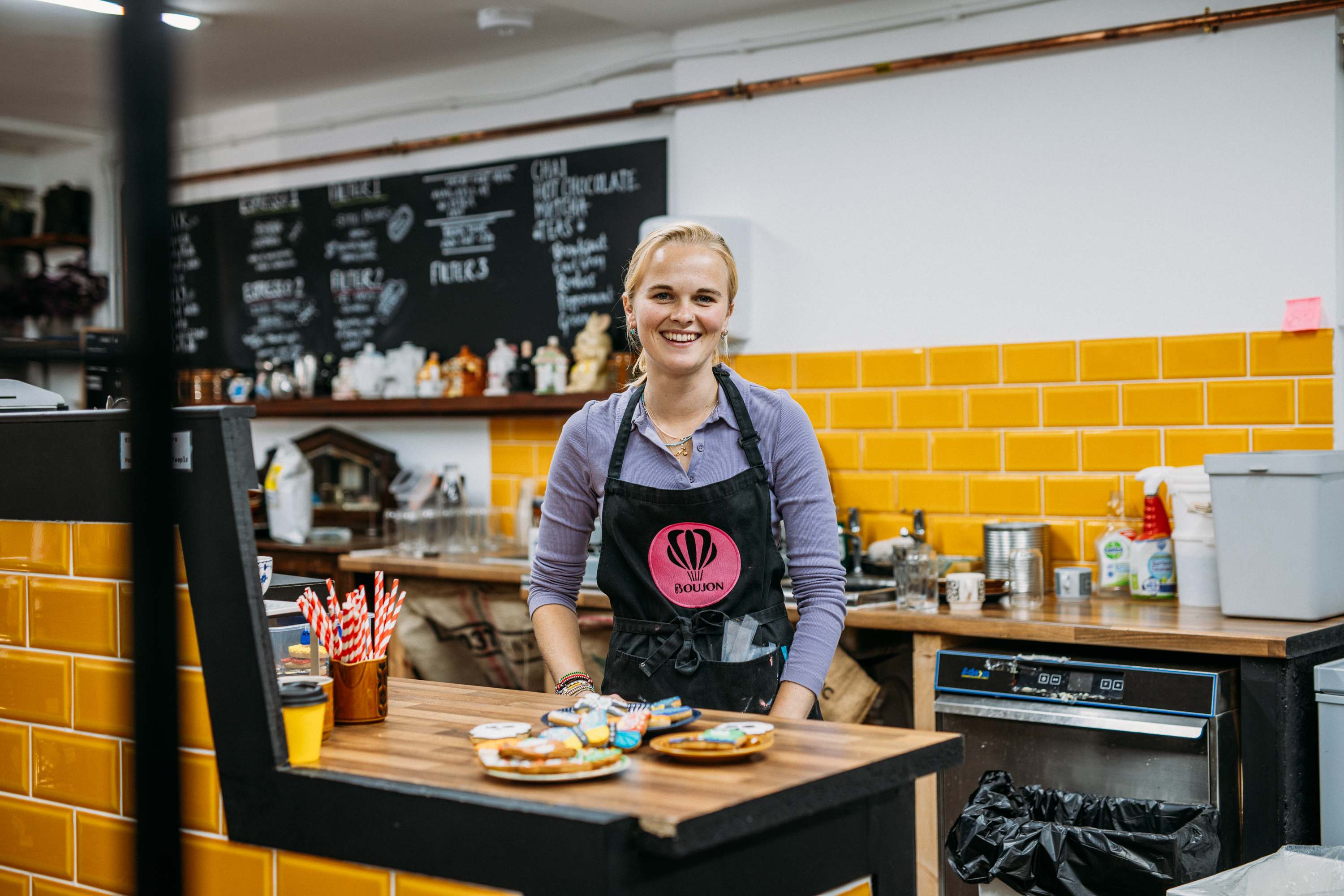 Harriet from Boujon Bakery, the founder of the bespoke hand iced biscuit business 
