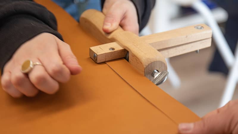 Dog collar being made