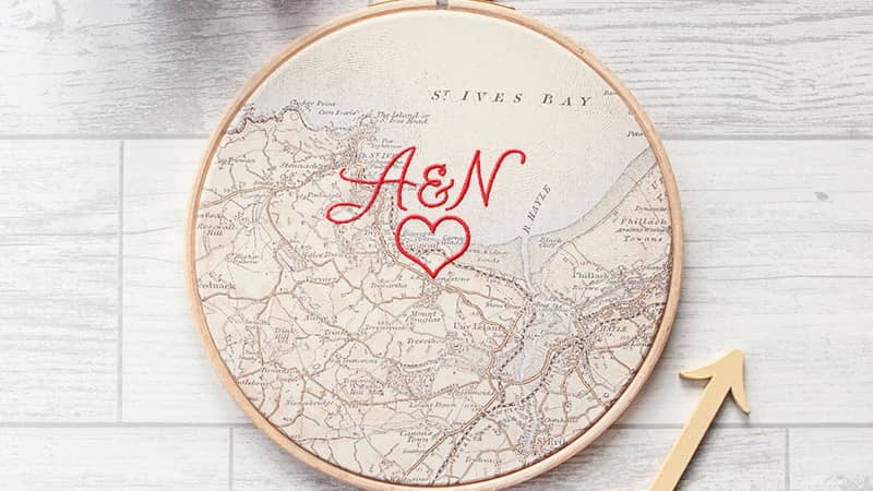 Embroidered cotton personalised map hoop