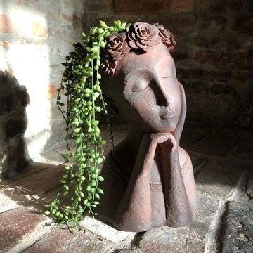 Rusty Girl Bust with Floral Wreath on Head