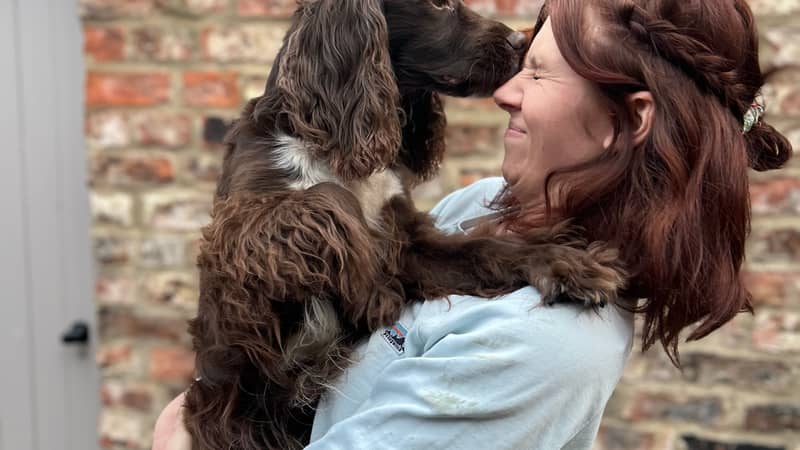 Owner Beth with her cocker spaniel Withnail