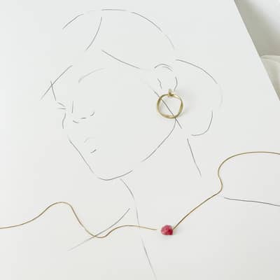 pink tourmaline raw birthstone on gold plated sterling silver chain