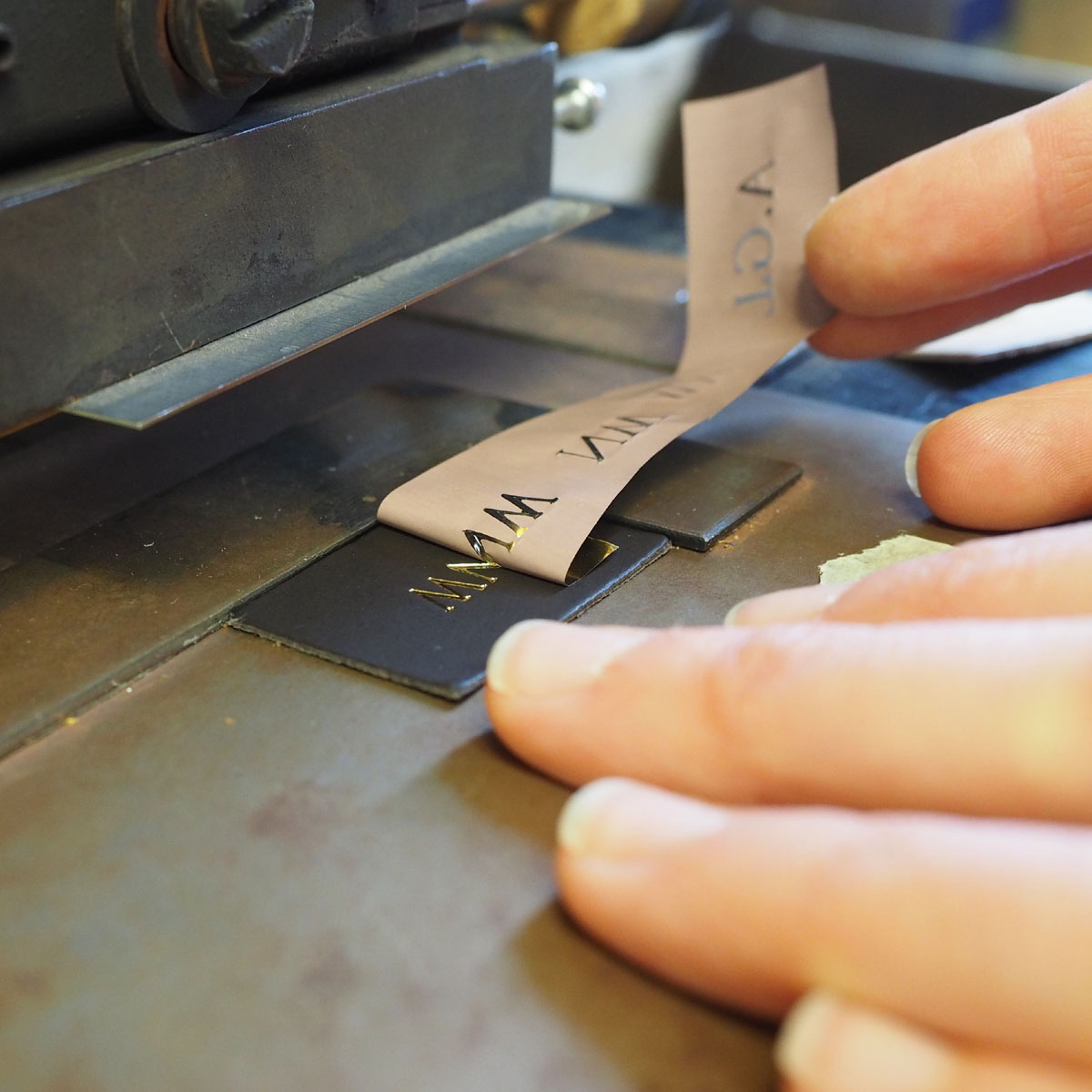 Hot foil embossing a leather patch