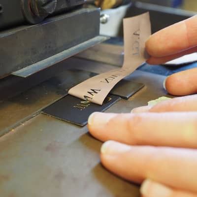 Hot foil embossing a leather patch