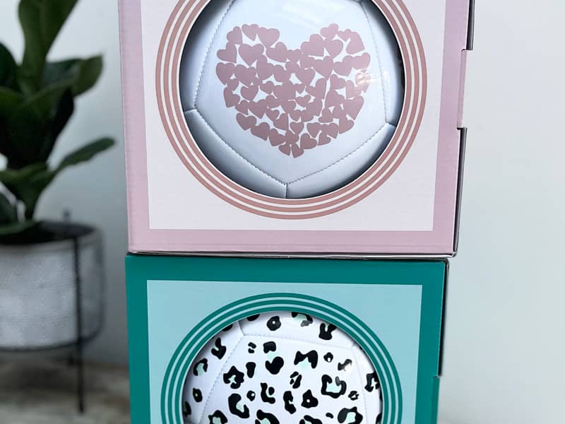 heart and leopard print footballs beautifully encased in a premium gift box