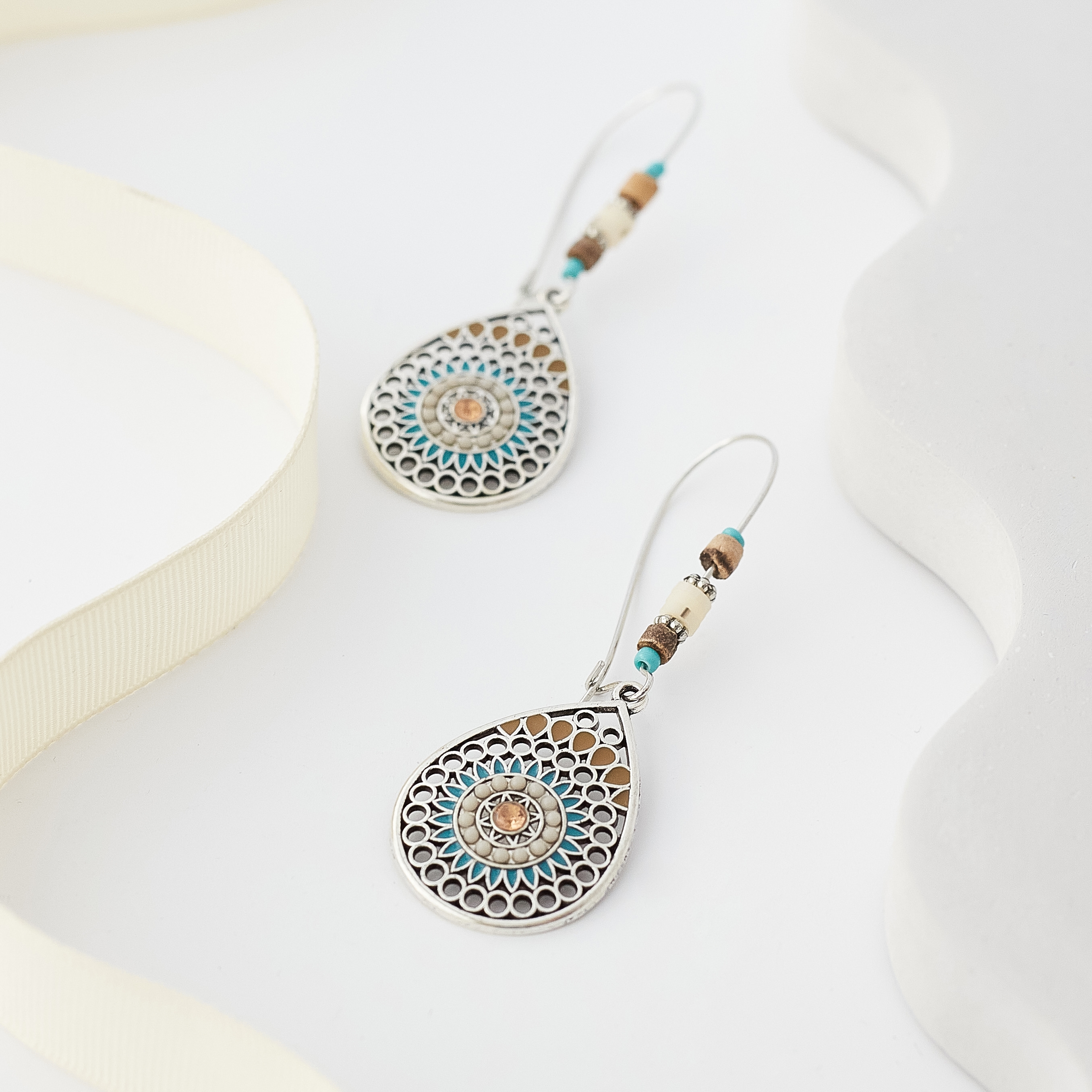 Pale Bohemian Inspired Tear Drop Earrings