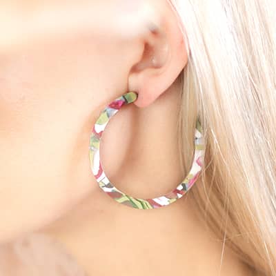 Pink and Green Large Hoop Earrings