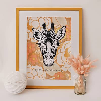Vintage Wallpaper Giraffe Screen Print